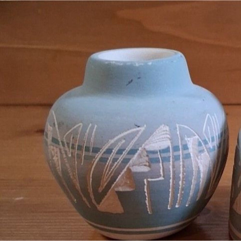 Mesa Verde Pottery Vase Signed Navajo Native American Blue